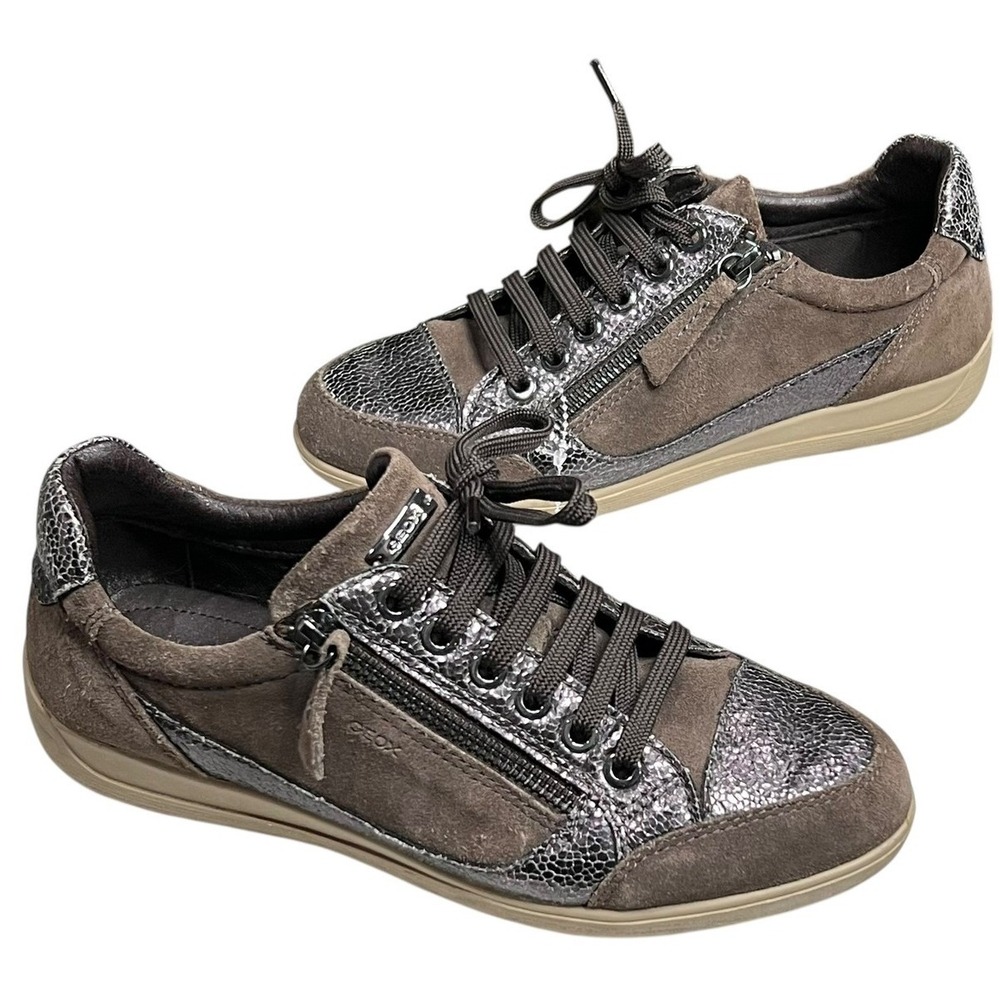 Geox Respira Shoes Womens 7 EUR 37 Brown Metallic Zip Comfort Casual Sneakers